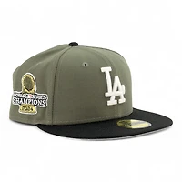 Los Angeles Dodgers Olive Green and Black 2024 World Series Champions Patch Grey UV New Era 59FIFTY Fitted Hat
