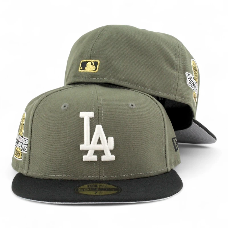 Los Angeles Dodgers Olive Green and Black 2024 World Series Champions Patch Grey UV New Era 59FIFTY Fitted Hat