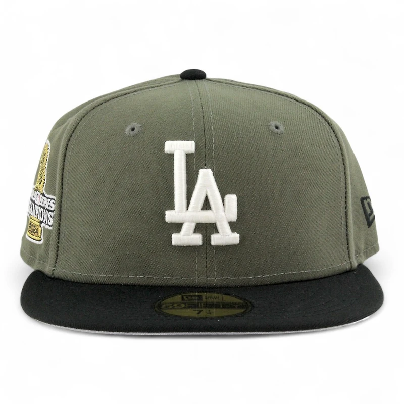 Los Angeles Dodgers Olive Green and Black 2024 World Series Champions Patch Grey UV New Era 59FIFTY Fitted Hat