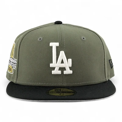 Los Angeles Dodgers Olive Green and Black 2024 World Series Champions Patch Grey UV New Era 59FIFTY Fitted Hat
