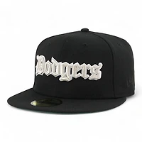 Los Angeles Dodgers Black Old English Logo LA Patch Green UV New Era 59FIFTY Fitted Hat