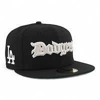 Los Angeles Dodgers Black Old English Logo LA Patch Green UV New Era 59FIFTY Fitted Hat