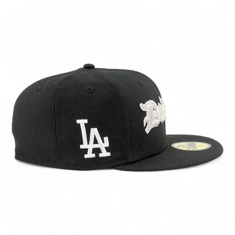 Los Angeles Dodgers Black Old English Logo LA Patch Green UV New Era 59FIFTY Fitted Hat