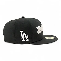 Los Angeles Dodgers Black Old English Logo LA Patch Green UV New Era 59FIFTY Fitted Hat