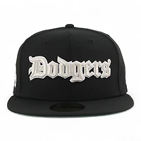 Los Angeles Dodgers Black Old English Logo LA Patch Green UV New Era 59FIFTY Fitted Hat