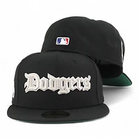 Los Angeles Dodgers Black Old English Logo LA Patch Green UV New Era 59FIFTY Fitted Hat