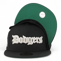 Los Angeles Dodgers Black Old English Logo LA Patch Green UV New Era 59FIFTY Fitted Hat
