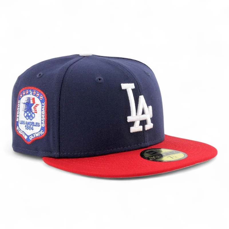 Los Angeles Dodgers Navy and Red 1984 Olympic Patch Grey UV New Era 59FIFTY Fitted Hat