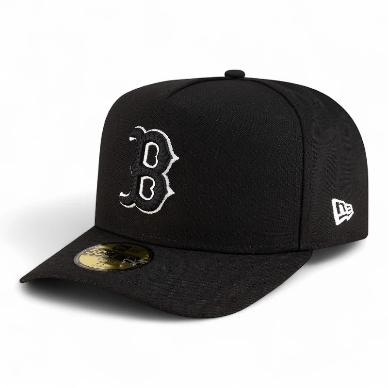 Boston Red Sox White on Black Safety Pin New Era 59FIFTY A-Frame Fitted Hat