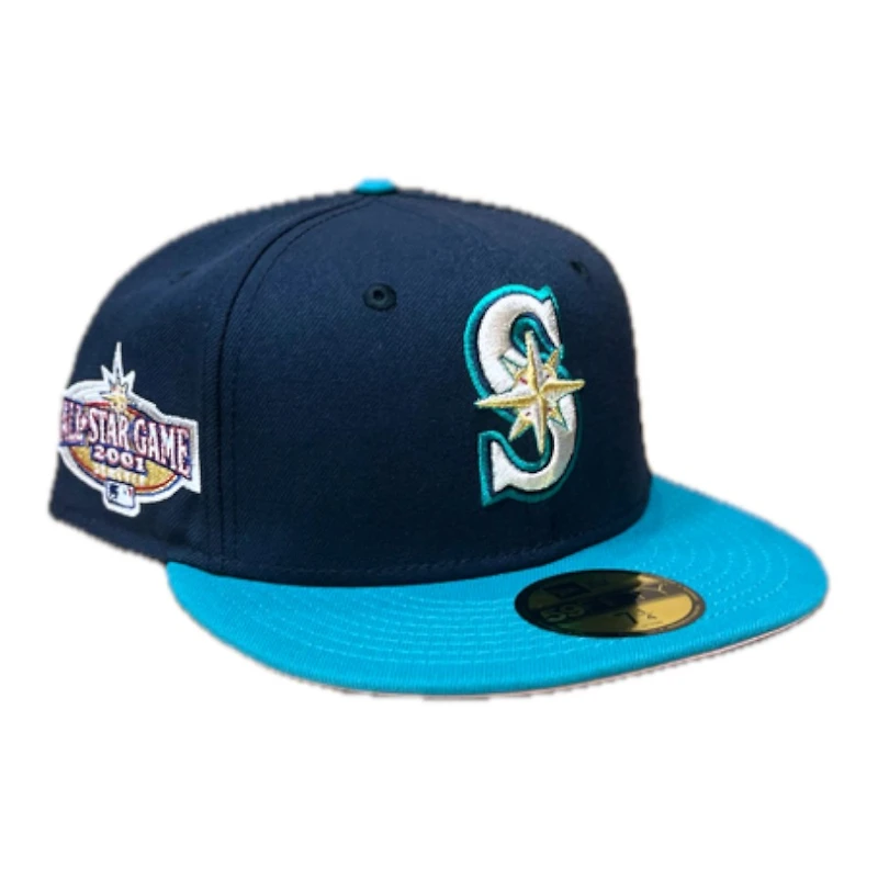 Seattle Mariners Navy and Teal 2001 All Star Game Patch Pink UV New Era 59FIFTY Fitted Hat