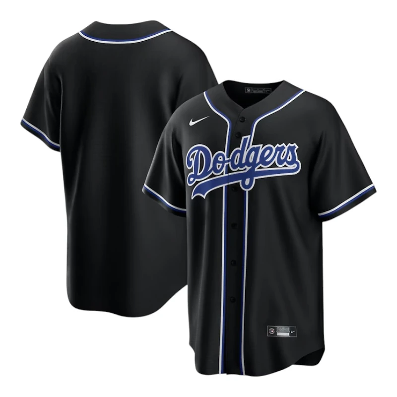 Youth Los Angeles Dodgers Black and Royal Blue "Lights Out" Blank Nike Fashion Replica Jersey
