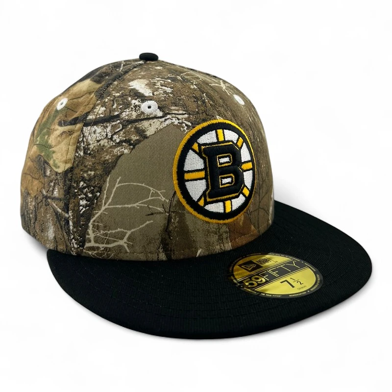 Boston Bruins Realtree Camo and Black "Melted Ice Collection" Gray UV New Era 59FIFTY Fitted Hat