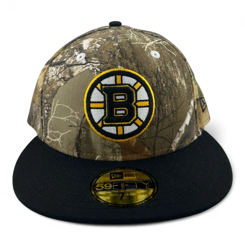 Boston Bruins Realtree Camo and Black "Melted Ice Collection" Gray UV New Era 59FIFTY Fitted Hat