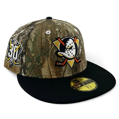 Anaheim Ducks Realtree Camo and Black "Melted Ice Collection" 30th Anni Patch Orange UV New Era 59FIFTY Fitted Hat