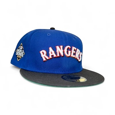Texas Rangers Dark Royal Black 2T Leon the Lab 2023 World Series Patch Green UV New Era 59FIFTY Fitted Hat