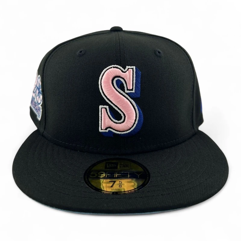 Seattle Mariners Black "Donut Collection" 20th Anniversary Patch Icy Blue UV New Era 59FIFTY Fitted Hat
