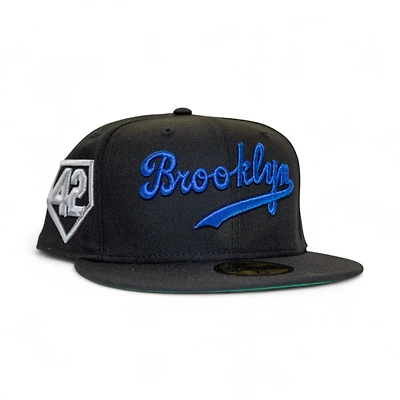 Brooklyn Dodgers Black Leon the Lab 42 Patch Green UV New Era 59FIFTY Fitted Hat