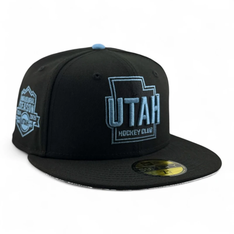 Utah Hockey Club Mountain Blue on Black Inaugural Patch Gray UV New Era 59FIFTY Fitted Hat