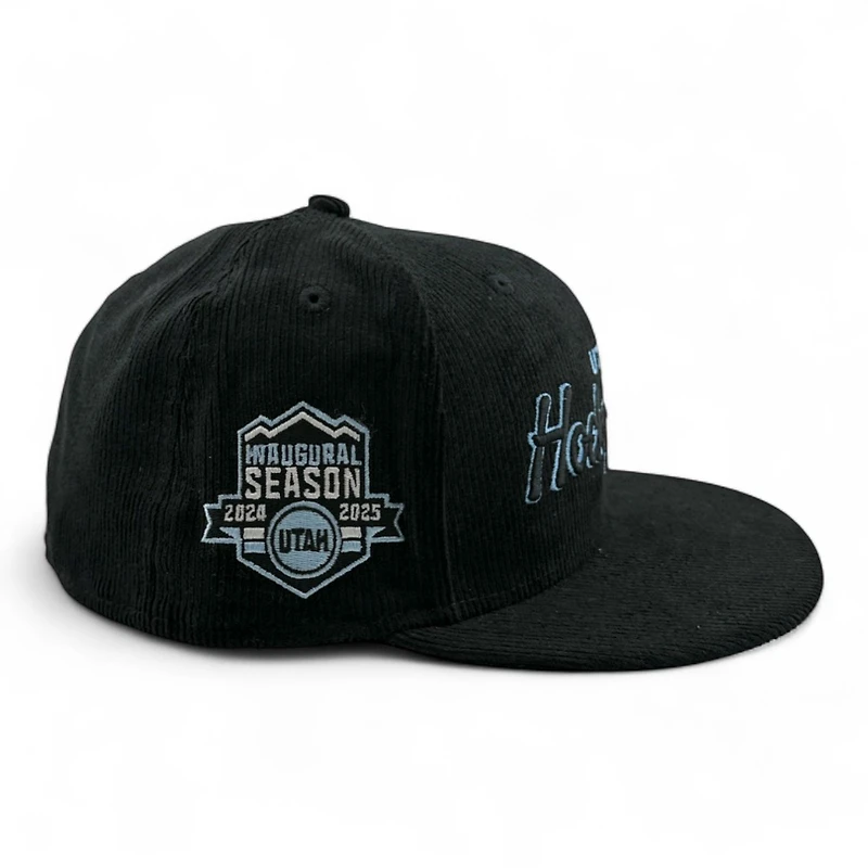 Utah Hockey Club Black Corduroy Script Inaugural Patch Gray UV New Era 59FIFTY Fitted Hat