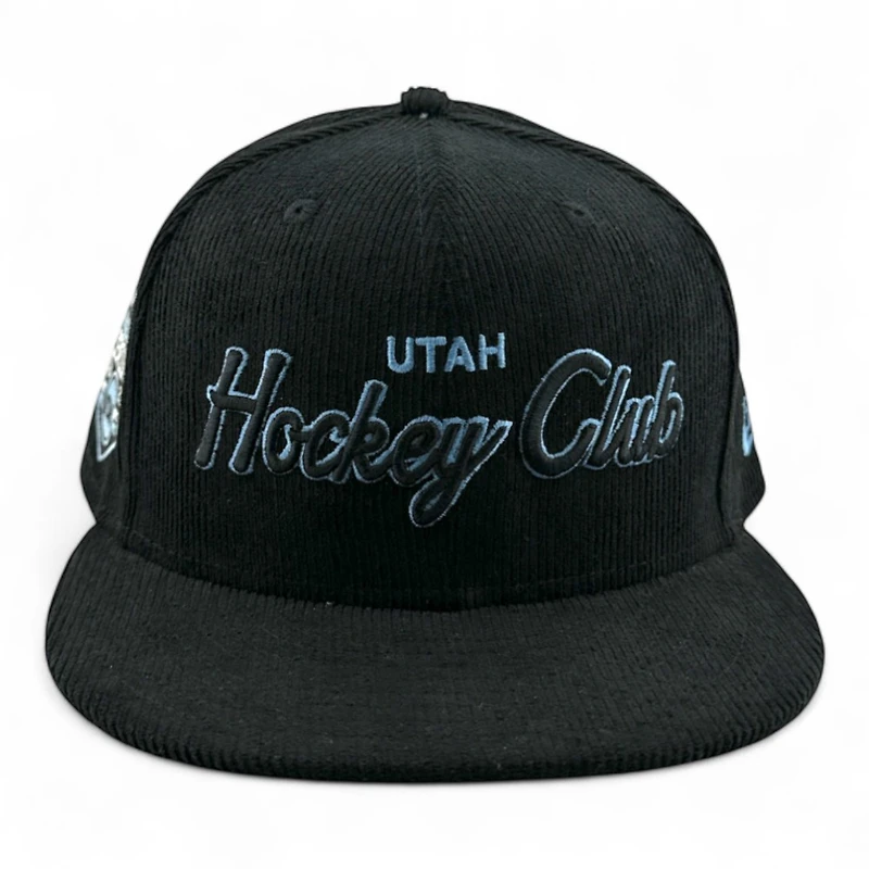 Utah Hockey Club Black Corduroy Script Inaugural Patch Gray UV New Era 59FIFTY Fitted Hat