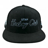 Utah Hockey Club Black Corduroy Script Inaugural Patch Gray UV New Era 59FIFTY Fitted Hat