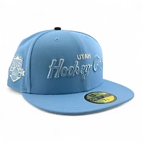Utah Hockey Club White on Mountain Blue Script Inaugural Patch Gray UV New Era 59FIFTY Fitted Hat