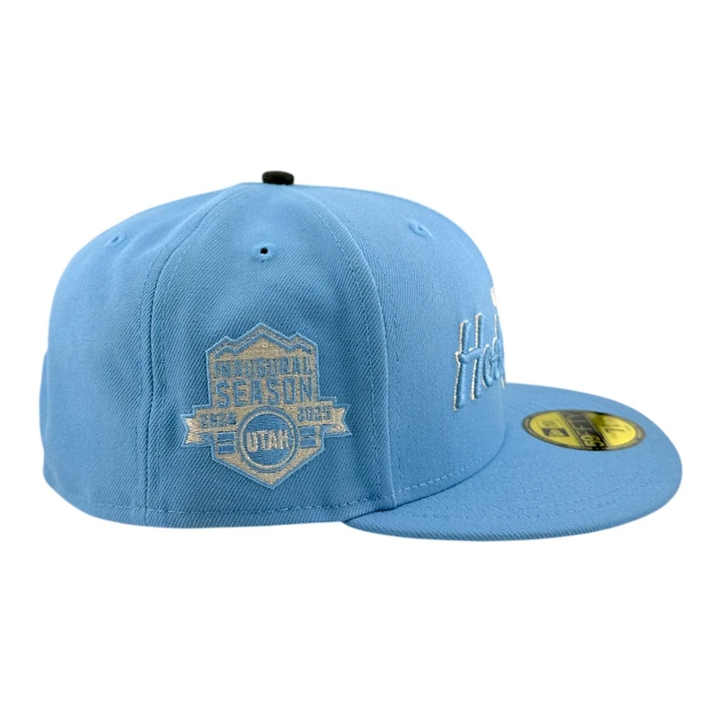 Utah Hockey Club White on Mountain Blue Script Inaugural Patch Gray UV New Era 59FIFTY Fitted Hat