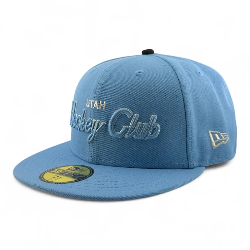 Utah Hockey Club White on Mountain Blue Script Inaugural Patch Gray UV New Era 59FIFTY Fitted Hat