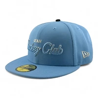 Utah Hockey Club White on Mountain Blue Script Inaugural Patch Gray UV New Era 59FIFTY Fitted Hat