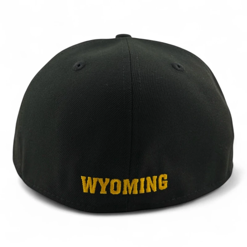 Wyoming Cowboys Black Steamboat W Football Patch Green UV New Era 59FIFTY Fitted Hat