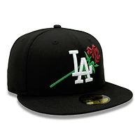 Los Angeles Dodgers on Black Metallic Green and Red Rose Grey UV New Era 59FIFTY Fitted Hat