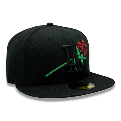Los Angeles Dodgers Black on Metallic Green and Red Rose Grey UV New Era 59FIFTY Fitted Hat