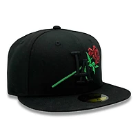 Los Angeles Dodgers Black on Metallic Green and Red Rose Grey UV New Era 59FIFTY Fitted Hat