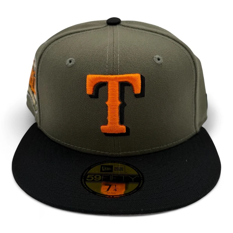 Texas Rangers Olive and Black Final Season Patch Gray UV New Era 59FIFTY Fitted Hat