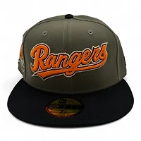 Texas Rangers Script Olive and Black Final Season Patch Gray UV New Era 59FIFTY Fitted Hat