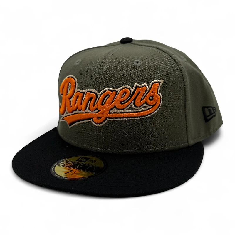 Texas Rangers Script Olive and Black Final Season Patch Gray UV New Era 59FIFTY Fitted Hat