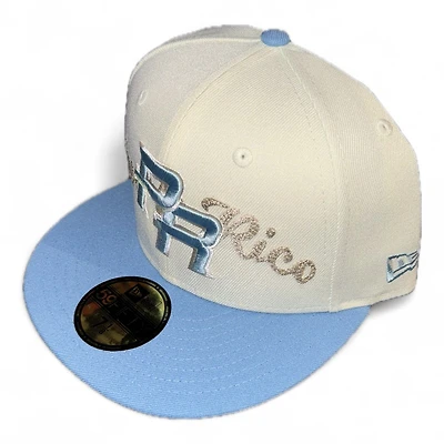 Puerto Rico Chrome and Blue Script Gray UV New Era 59FIFTY Fitted Hat