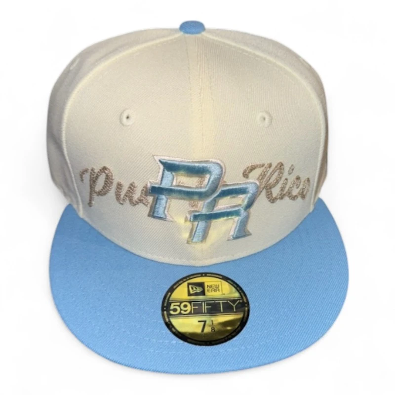 Puerto Rico Chrome and Blue Script Gray UV New Era 59FIFTY Fitted Hat