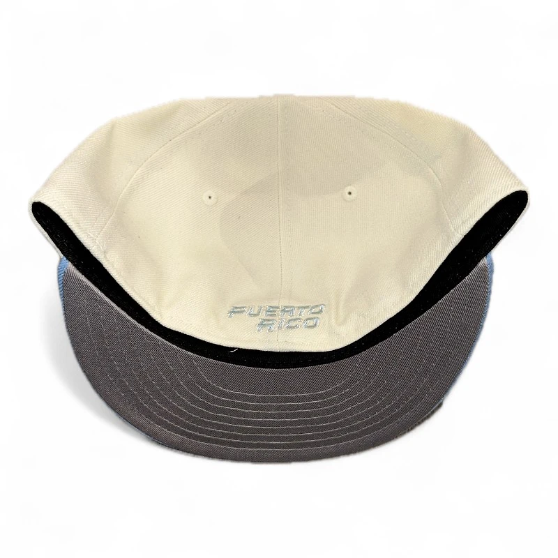 Puerto Rico Chrome and Blue Script Gray UV New Era 59FIFTY Fitted Hat