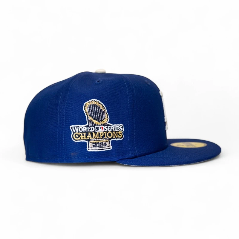 Los Angeles Dodgers Dark Royal Leon the Lab 2024 World Series Patch Grey UV New Era 59FIFTY Fitted Hat