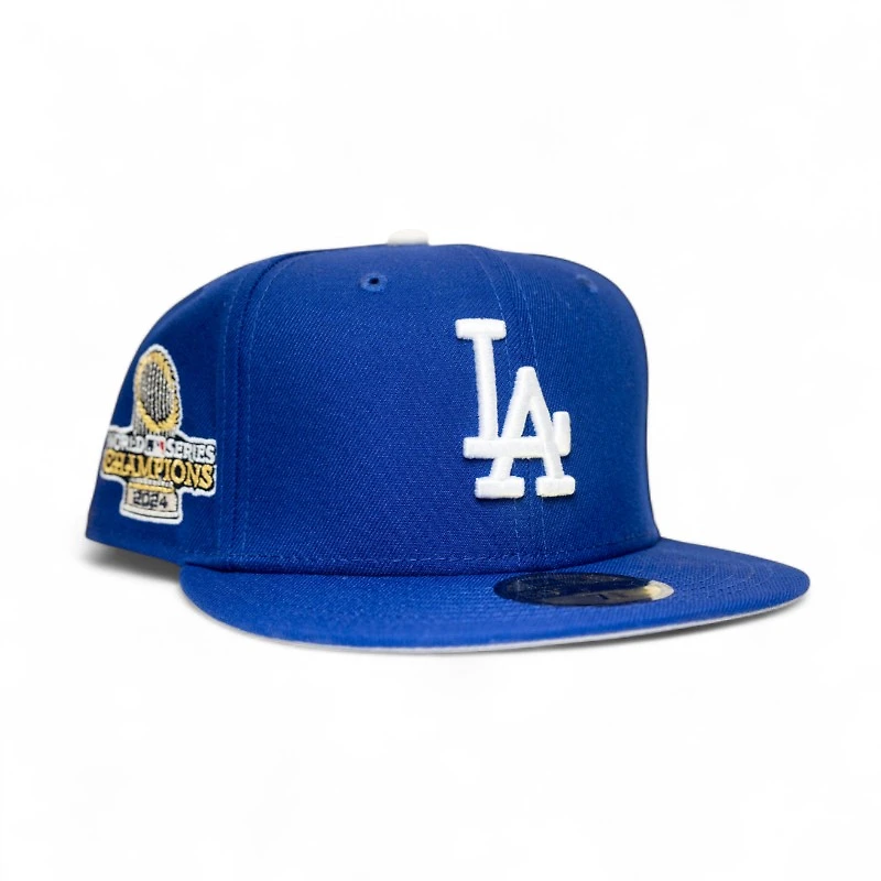 Los Angeles Dodgers Dark Royal Leon the Lab 2024 World Series Patch Grey UV New Era 59FIFTY Fitted Hat