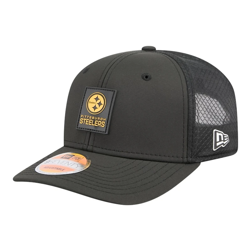 Pittsburgh Steelers Black 2025 NFL Sideline New Era 9SEVENTY Trucker Adjustable Snapback Hat