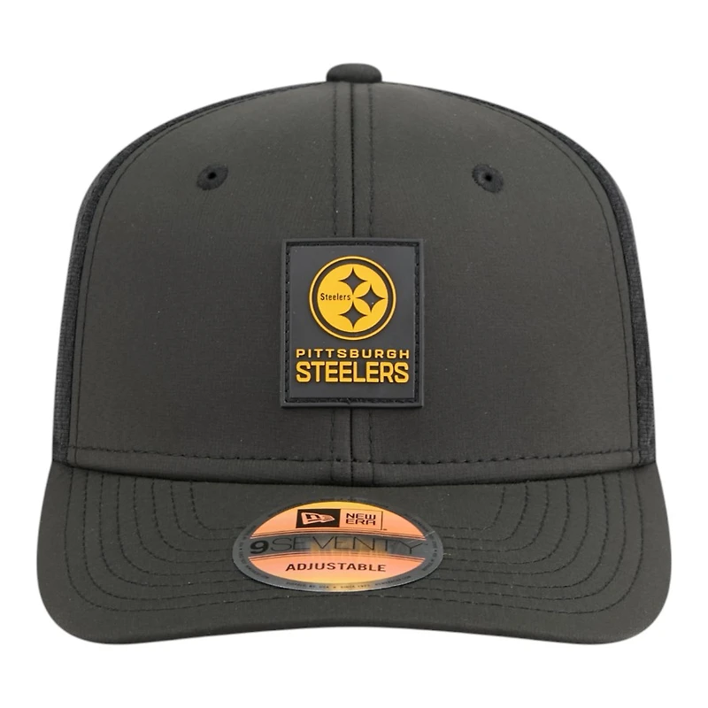 Pittsburgh Steelers Black 2025 NFL Sideline New Era 9SEVENTY Trucker Adjustable Snapback Hat
