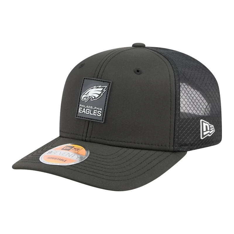 Philadelphia Eagles Black 2025 NFL Sideline New Era 9SEVENTY Trucker Adjustable Snapback Hat