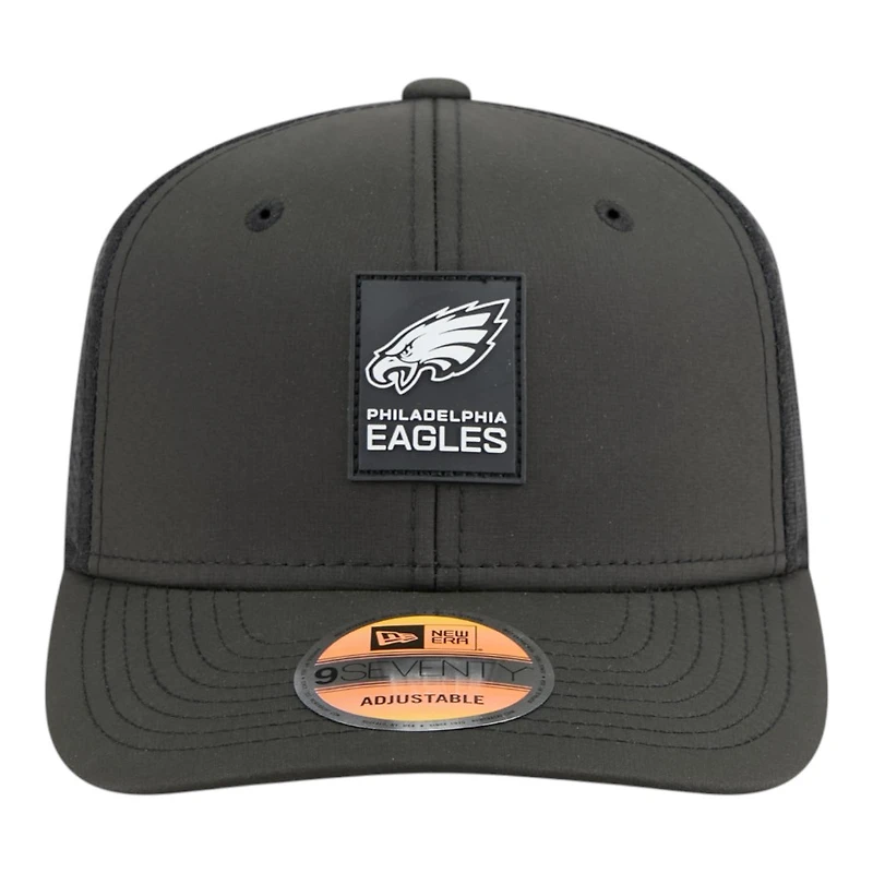 Philadelphia Eagles Black 2025 NFL Sideline New Era 9SEVENTY Trucker Adjustable Snapback Hat