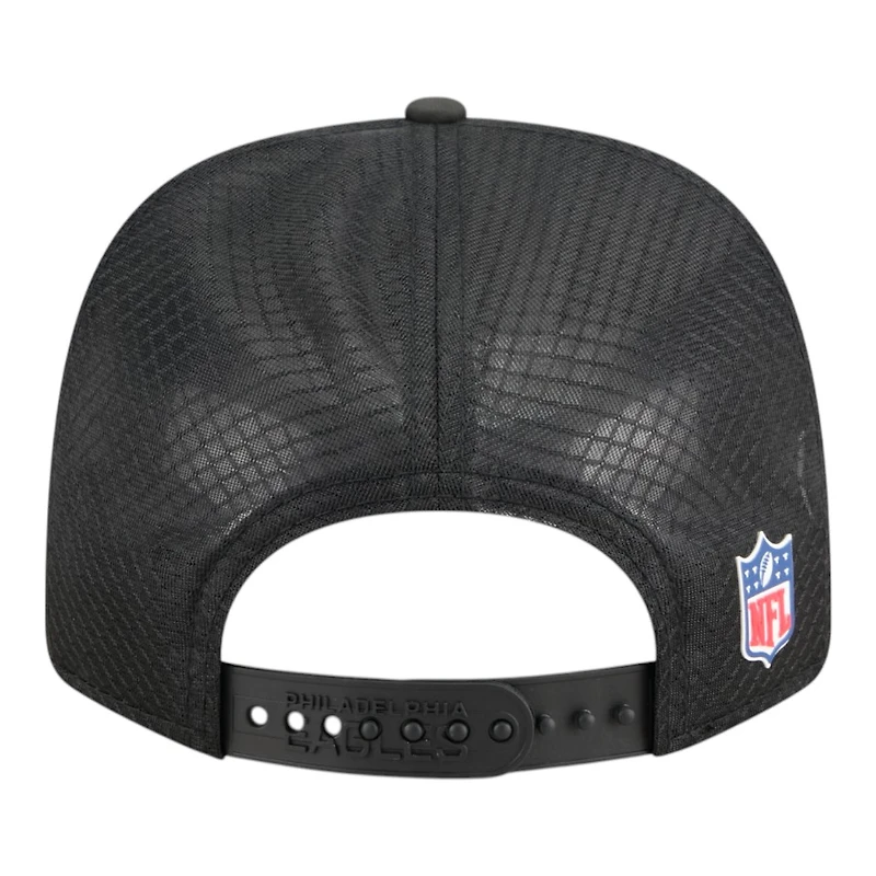 Philadelphia Eagles Black 2025 NFL Sideline New Era 9SEVENTY Trucker Adjustable Snapback Hat
