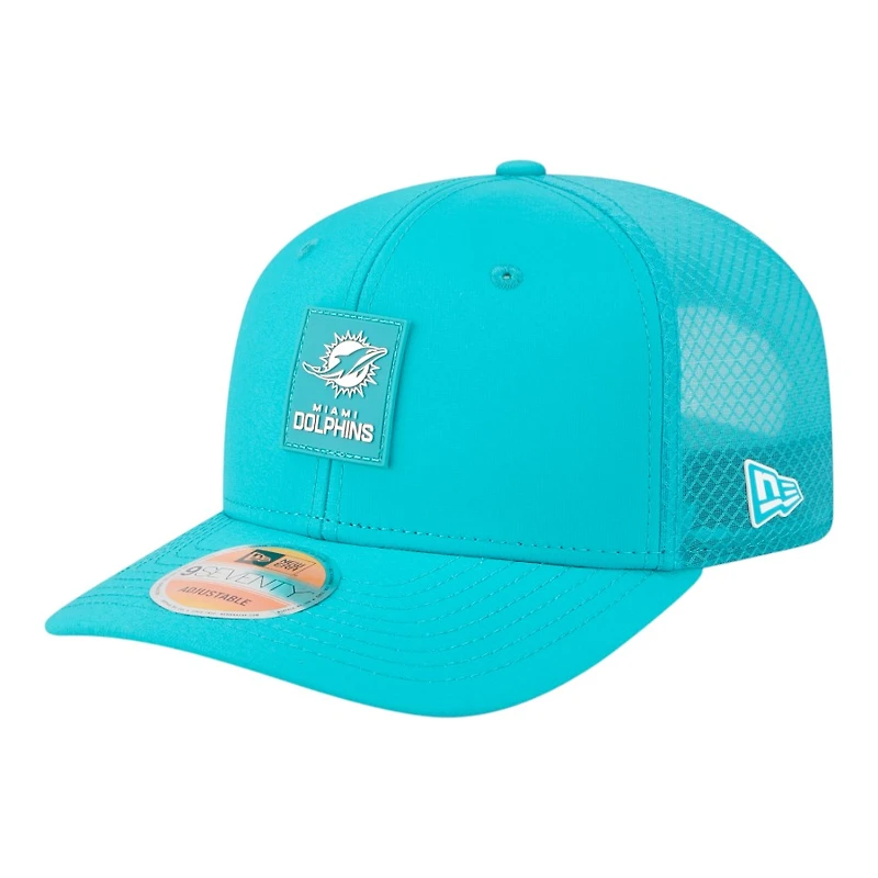 Miami Dolphins Aqua 2025 NFL Sideline New Era 9SEVENTY Trucker Adjustable Snapback Hat