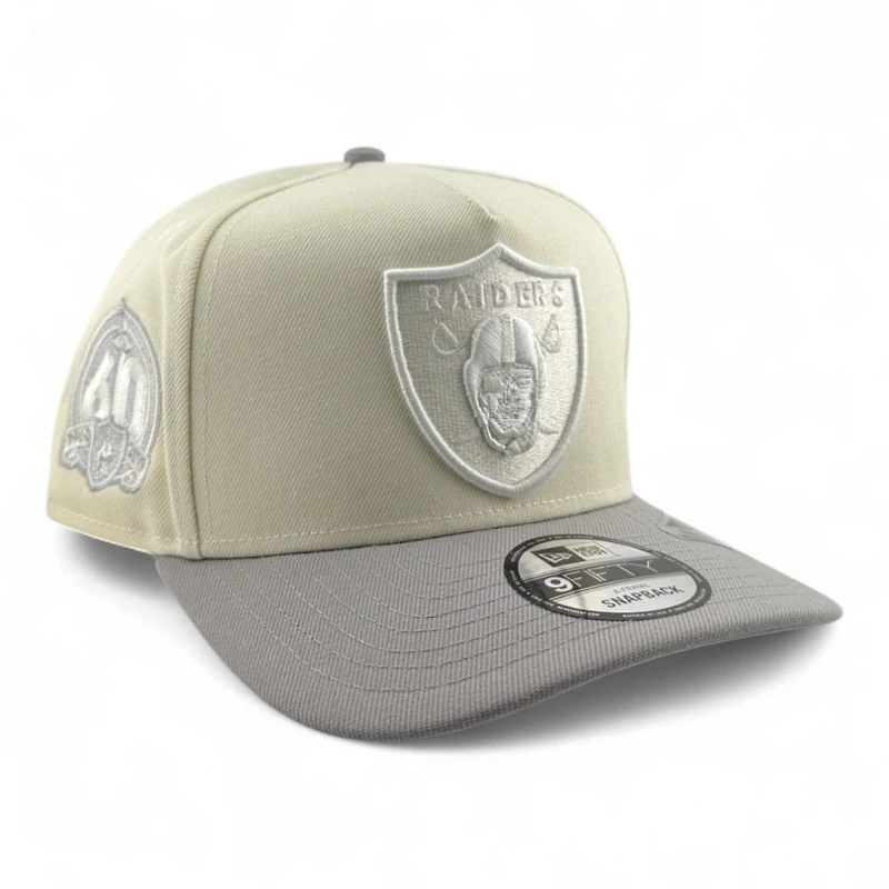 Las Vegas Raiders Chrome and Gray 60th Anniversary Patch New Era 9FIFTY A-Frame Snapback Hat