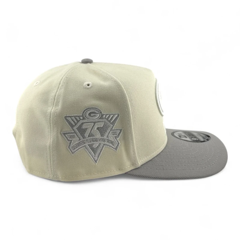 Green Bay Packers Chrome and Gray 75th Anniversary Patch New Era 9FIFTY A-Frame Snapback Hat