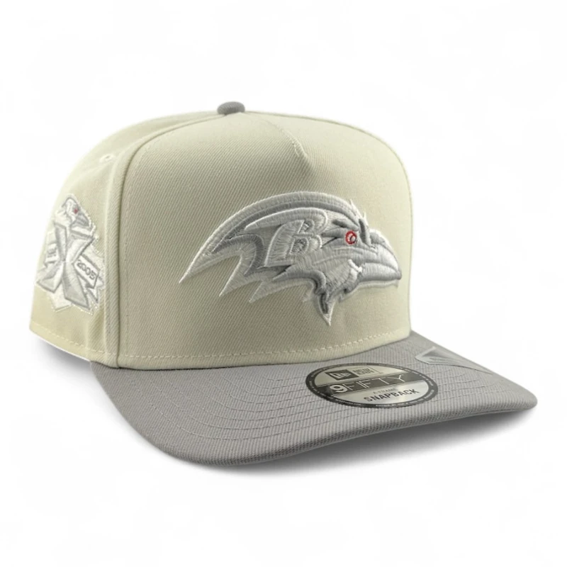 Baltimore Ravens Chrome and Gray 10th Anniversary Patch New Era 9FIFTY A-Frame Snapback Hat